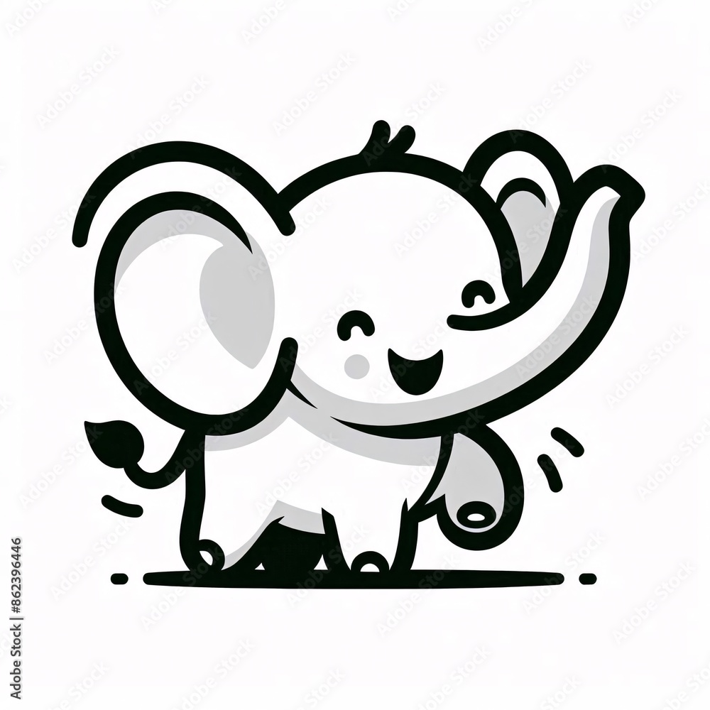 Obraz premium A cheerful, cute cartoon illustration of a joyful elephant with big ears and a happy smile.