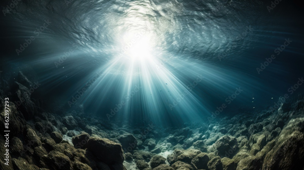 Fototapeta premium Witness the mesmerizing underwater ballet of a robotic ballerina in a dreamlike seascape with iridescent lighting effects.