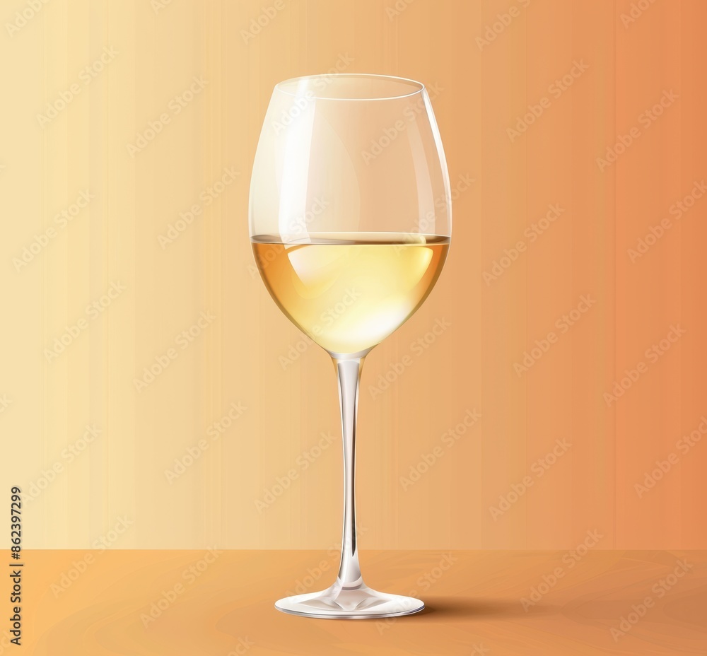 glass of white wine on orange background glass of white wine on orange background