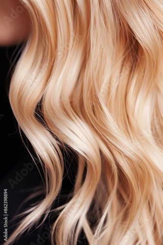 blonde hair with natural highlights, showing fine texture and detail. The style is natural and elegant