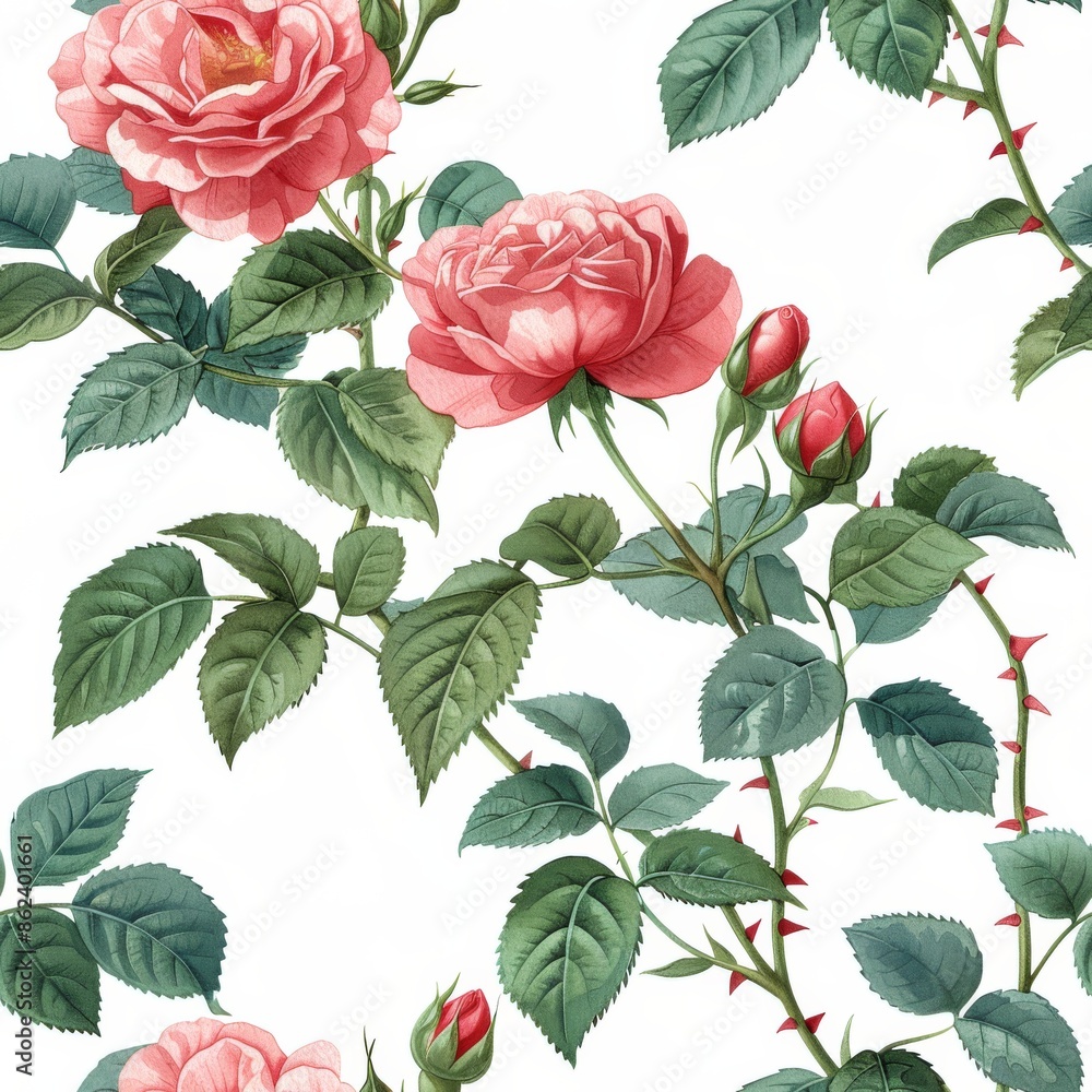 Victorian Roses, seamless pattern, small scale pattern, hand drawn flat art, watercolor, clean illustration, white background - Victorian Roses, seamless pattern, small scale pattern, hand drawn flat art, watercolor, clean illustration, white background -