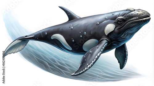 Right Whale whale illustrated drawing. photo