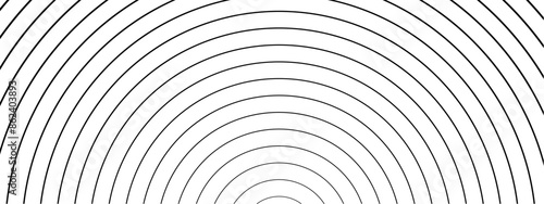 Sound wave irradiation or circular vibrations on the water surface. Circular quarter circle lines stripe background. Abstract radial pattern. Rectangular monochrome backdrop. Vector illustration.