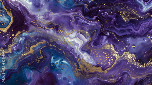 Abstract purple and blue marble swirls accented with shimmering gold