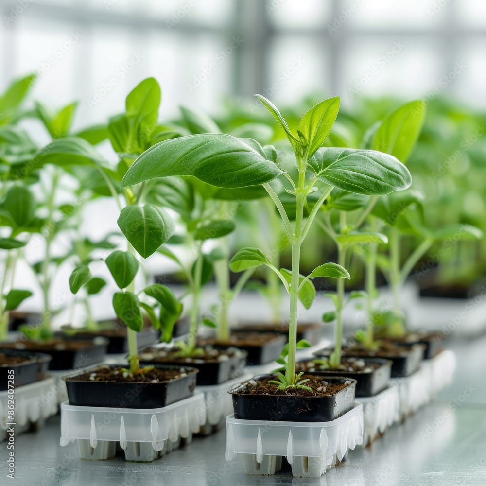 Young green seedlings growing in pots on a well-lit windowsill. Perfect for themes of growth, gardening, and nature indoors. Young green seedlings growing in pots on a well-lit windowsill. Perfect for themes of growth, gardening, and nature indoors.
