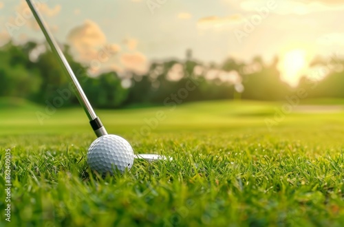  Golf Ball and Club on a Countryside Golf Course