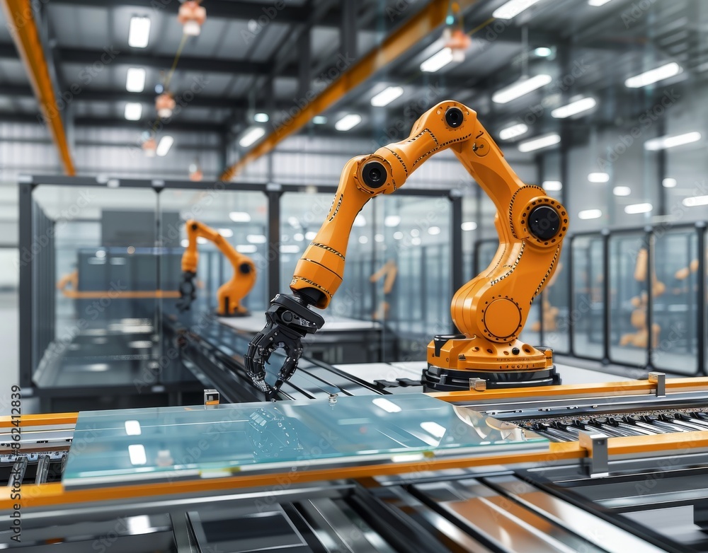 Robotic arms in an industrial setting working with precision and efficiency Robotic arms in an industrial setting working with precision and efficiency
