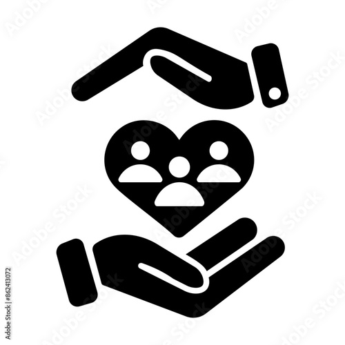 People with protection hands denoting customer value, solid icon 