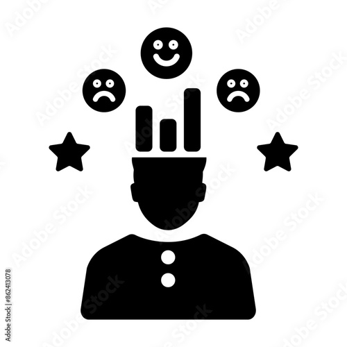 Person with emojis denoting sentiment analysis, solid icon 