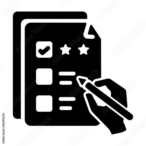 A solid style icon of written feedback 