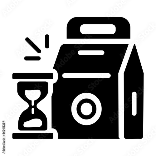 A filled style icon of delayed delivery 