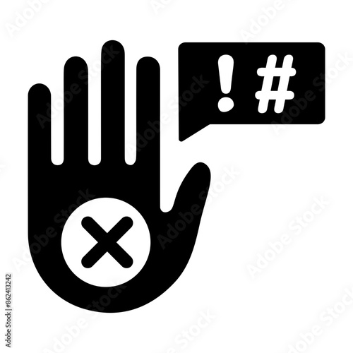 Hand with cross denoting objection, solid icon 