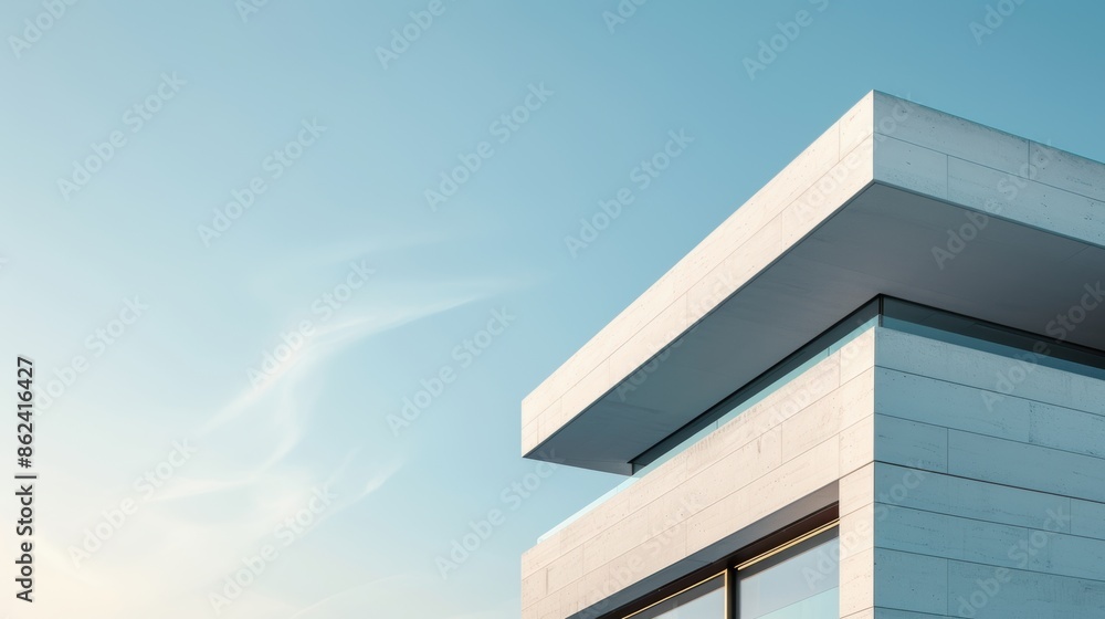 Modern architectural building with minimalist design and clear blue sky background. Ideal for business, real estate, or architectural use. Modern architectural building with minimalist design and clear blue sky background. Ideal for business, real estate, or architectural use.