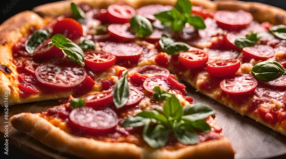 Authentic Pizza Featuring Salami and Juicy Tomatoes Authentic Pizza Featuring Salami and Juicy Tomatoes