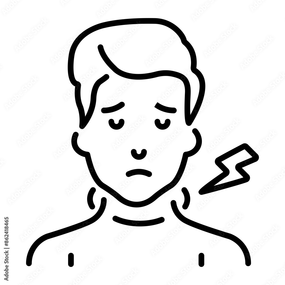 Line icon showing a person with swollen lymph Line icon showing a person with swollen lymph
