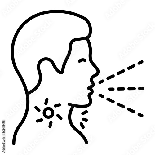 Outline icon denoting a person with sore throat is coughing 