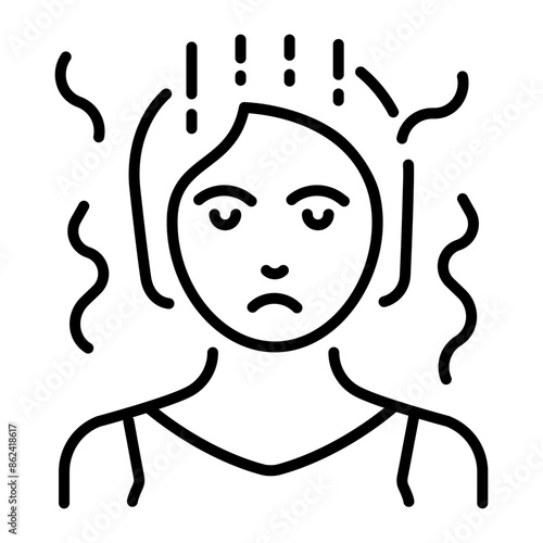 A line icon showing girl with sad face suffering from anxiety 
