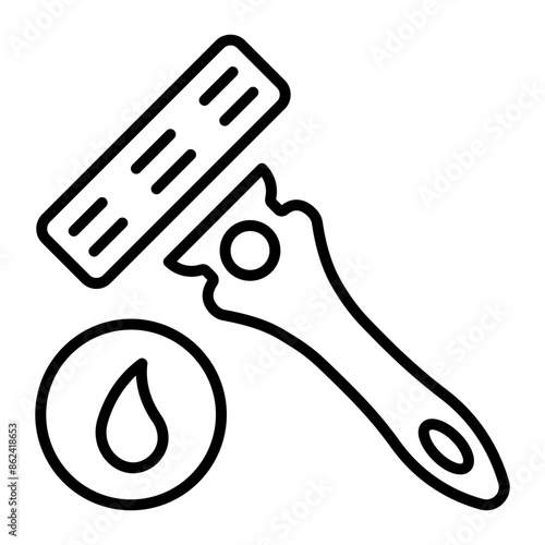 An outline icon of shaving razor with blood drop 