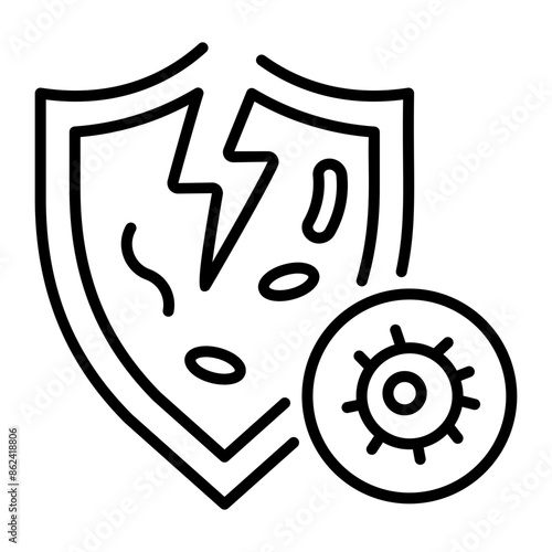 Shield with virus denoting immunodeficiency, outline icon 
