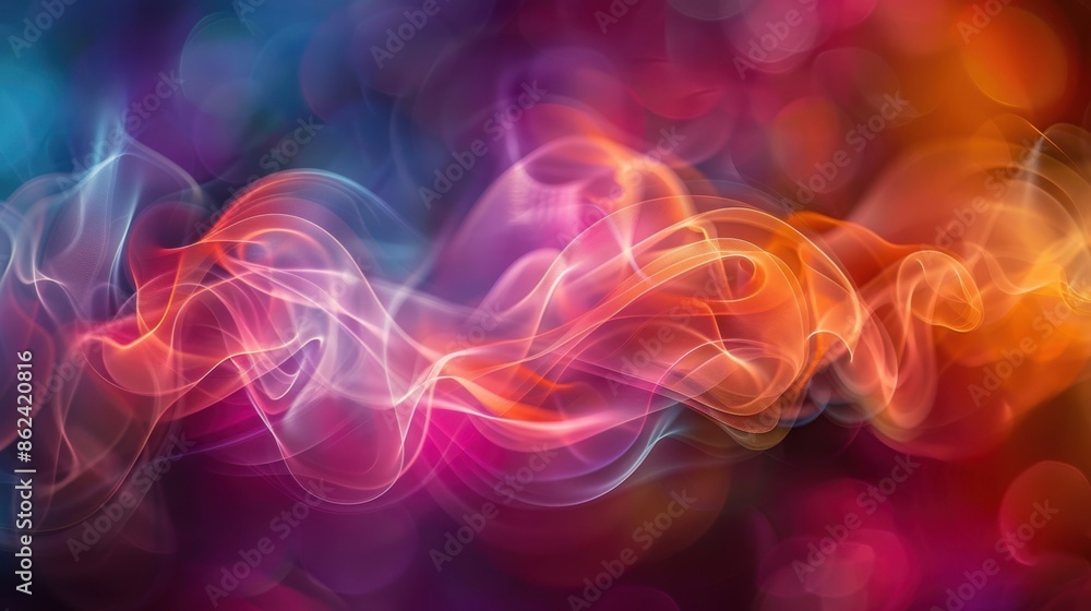 Obraz premium Abstract image featuring colorful light waves in shades of pink, orange, and blue, creating a dynamic and vibrant visual effect.