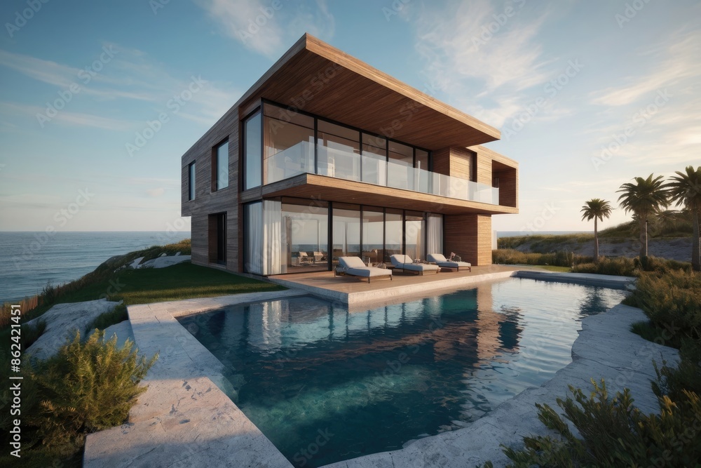 Coastal house idyllic view of sea. Coastal house idyllic view of sea.