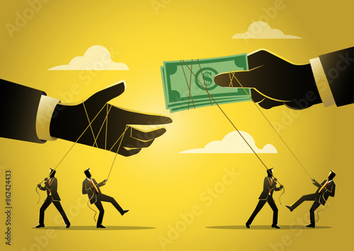 Businessman hands giving and taking money bribe doing corruption