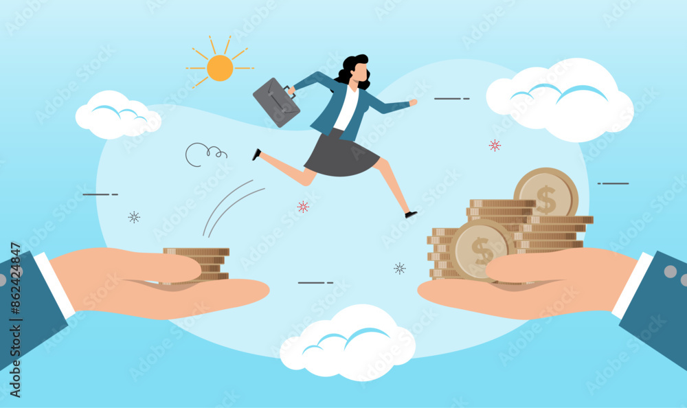 A businesswoman Jump into a high paying job A businesswoman Jump into a high paying job
