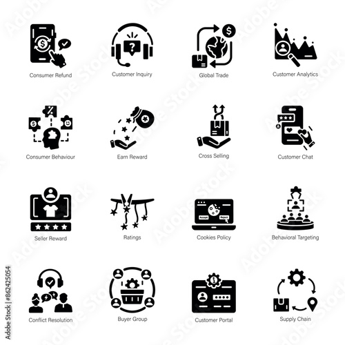 Collection of 16 Customer Psychology Solid Icons 

