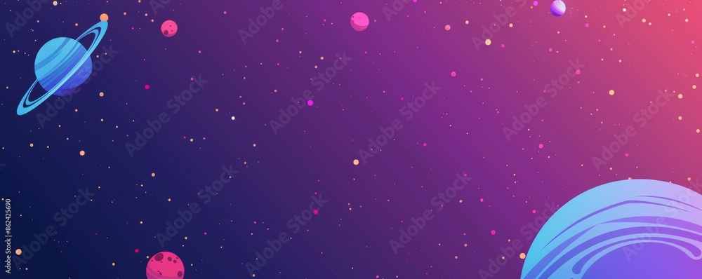 Fototapeta premium Colorful illustration of outer space with planets, stars, and a glowing background