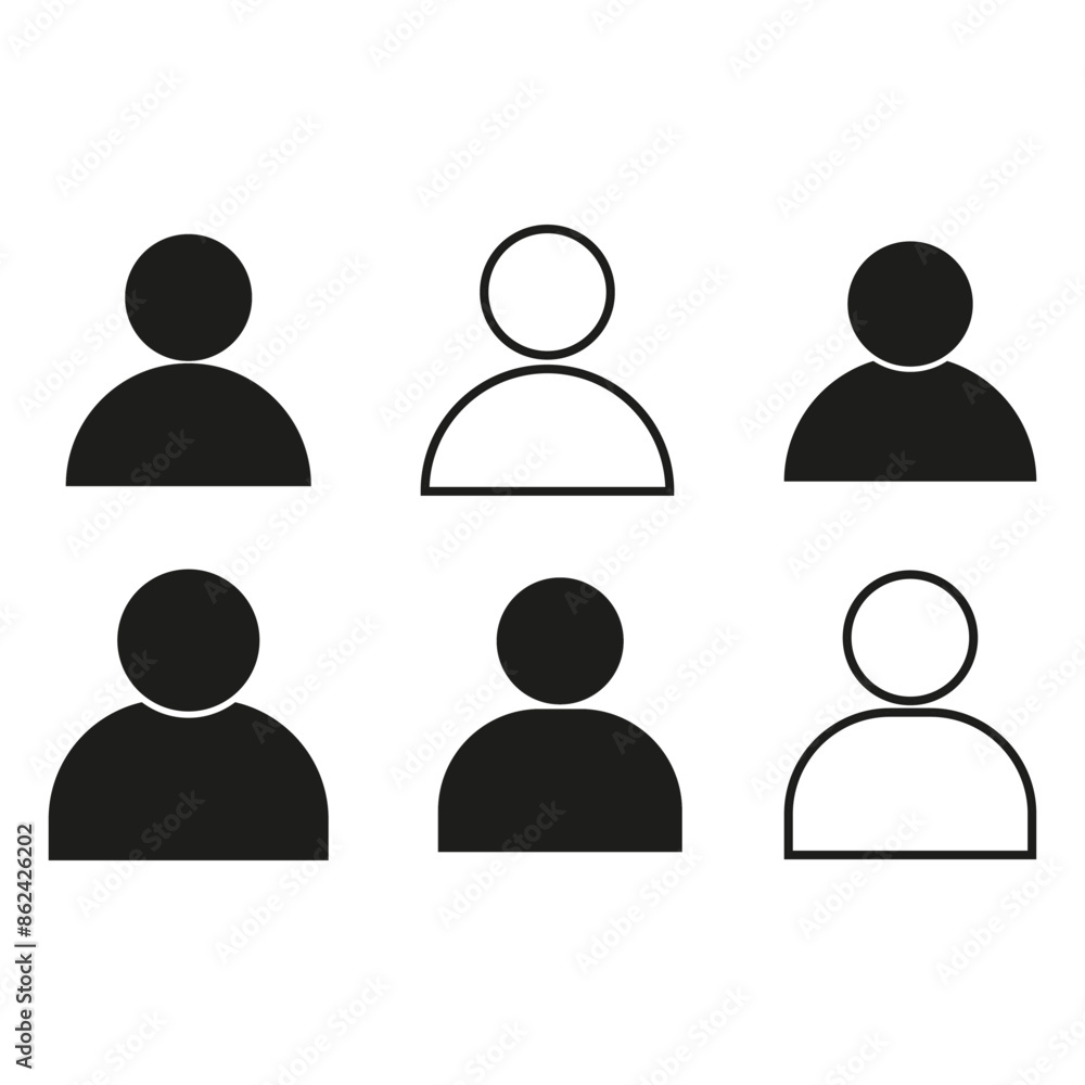 User profile icons. Black and white. Vector person symbols. Minimalistic design. User profile icons. Black and white. Vector person symbols. Minimalistic design.