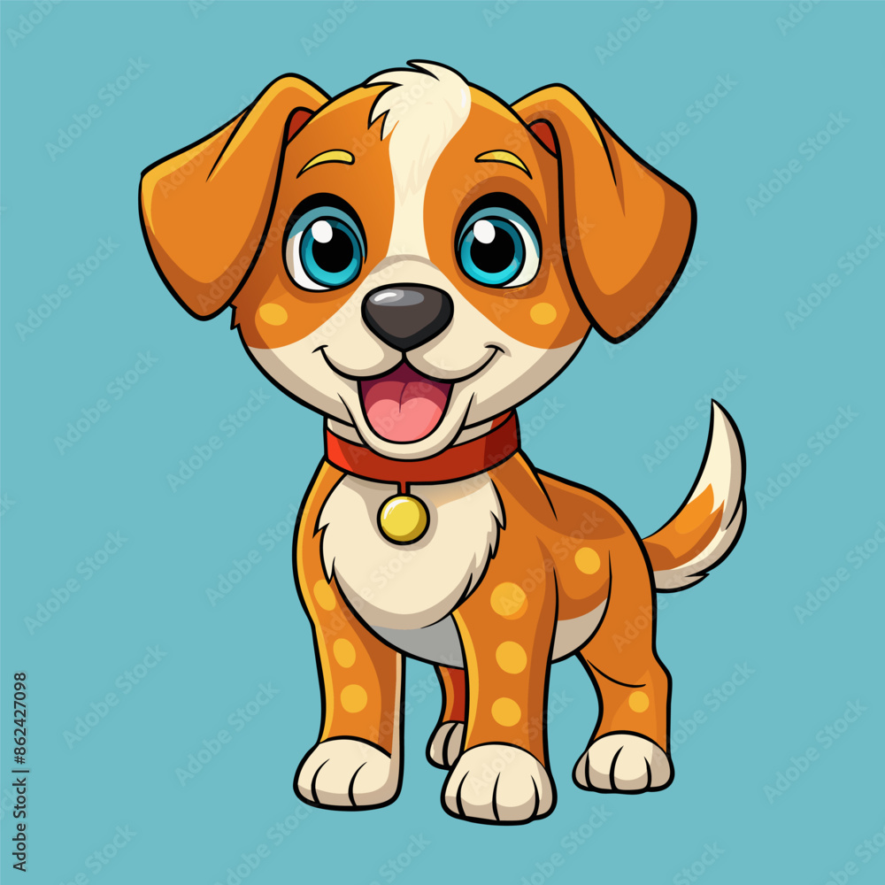 Fototapeta premium Vector Cheerful Cute Dog on Isolated Background