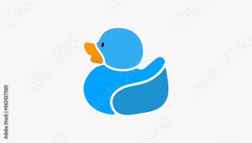 blue duck for kids, flat color illustration