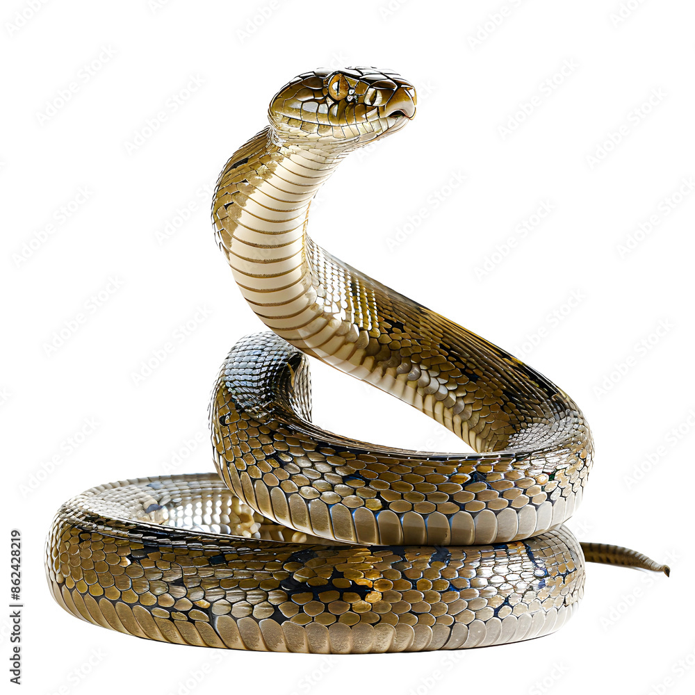 Majestic cobra snake in a striking pose isolated on transparency ...