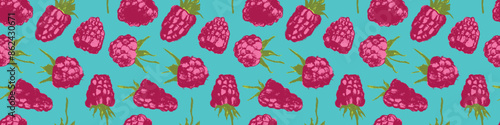 Raspberry pattern seamless, raspberries illustration, hand-drawn vector red berry for vegan banner, juice or jam label design. Ripe berries background for baby food packaging. Raspberry backdrop.