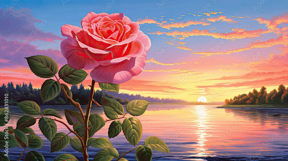 Rose painting with the sunset for romantic themes Rose painting with the sunset for romantic themes