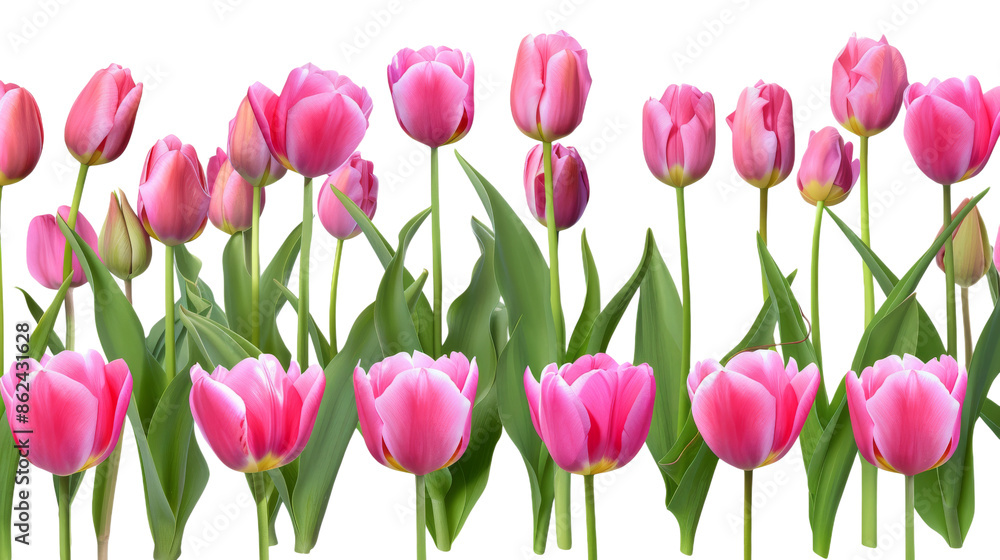Elegant Row of Vibrant Tulip Flowers - Isolated on Pristine White Background
Elegant Row of Vibrant Tulip Flowers - Isolated on Pristine White Background