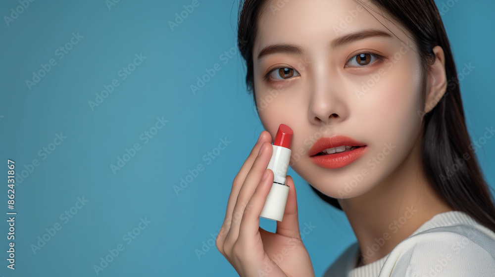 Asian beautiful woman with smooth, fair skin, looking modern, is expressing satisfaction with her complexion. With clear background Asian beautiful woman with smooth, fair skin, looking modern, is expressing satisfaction with her complexion. With clear background