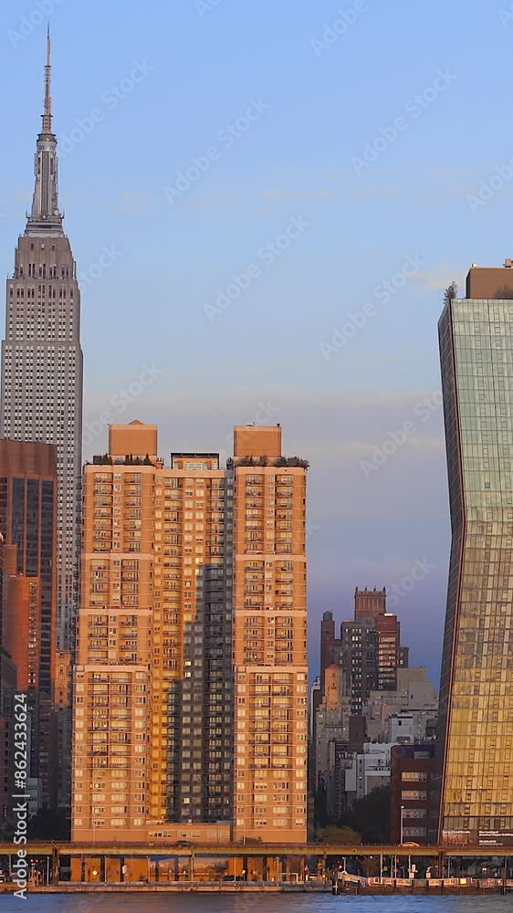 Early morning view of Manhattan skyscrapers. Vertical video. Early morning view of Manhattan skyscrapers. Vertical video.
