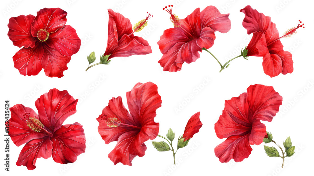 Set of Tropical Red Hibiscus Flowers, graphic design, graphic resource , png file - Isolated on Transparent Background Set of Tropical Red Hibiscus Flowers, graphic design, graphic resource , png file - Isolated on Transparent Background