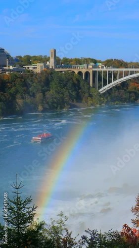 Beautiful rainbow in the sun at Niagara Falls. Vertical video.
