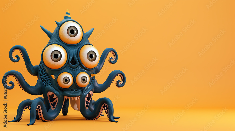 3D cartoon monster with multiple eyes and tentacles 3D cartoon monster with multiple eyes and tentacles