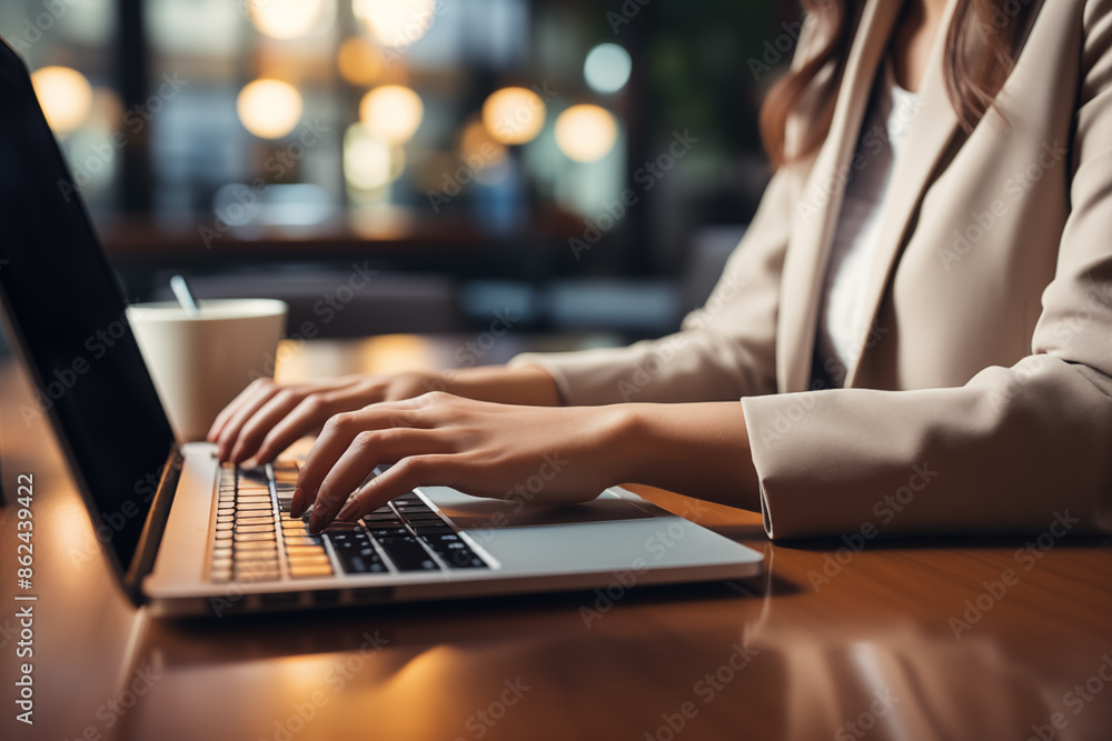 close-up of hands of businesswoman pressing on laptop keyboard freelancer technology finance and business close-up of hands of businesswoman pressing on laptop keyboard freelancer technology finance and business