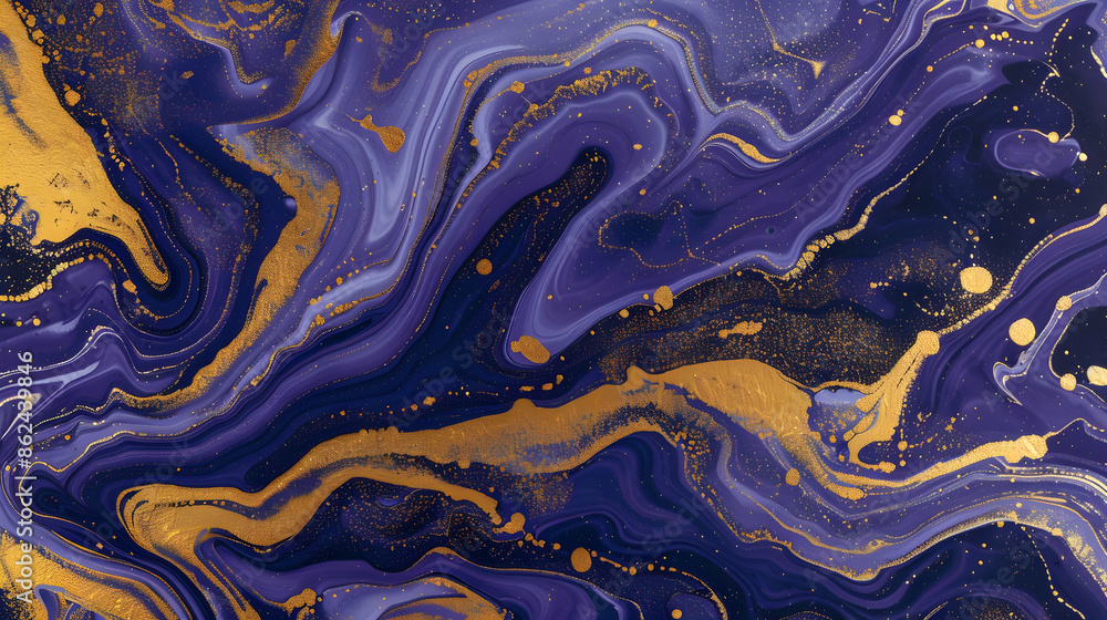 Marbleized indigo and gold abstract background with purple accents Marbleized indigo and gold abstract background with purple accents