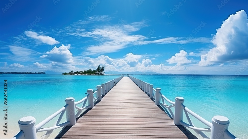 Tropical Paradise: Wooden Pier Extending into a Turquoise Sea