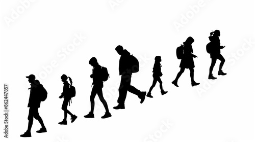 シルエットアイコン 人物 坂道を歩く人々 © WorkLife Images