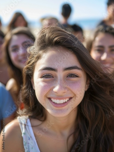 A group of a girl with her hair blowing in the wind. AI.