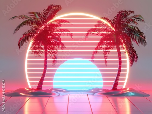 Synthwave aesthetic with neon LED light signs and 80s motifs., isolated white background, Retro 80s synthwave, Photo stock style, clean background, no copyrighted logo, no letters photo