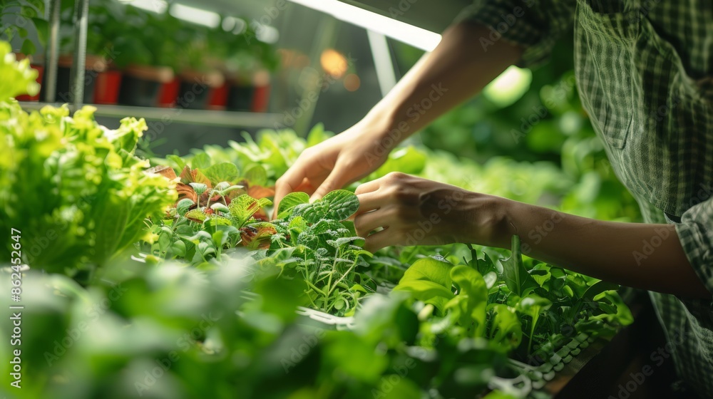 Indoor Urban Gardening with Fresh Homegrown Vegetables and Herbs in Modern LED-lit Setup Indoor Urban Gardening with Fresh Homegrown Vegetables and Herbs in Modern LED-lit Setup