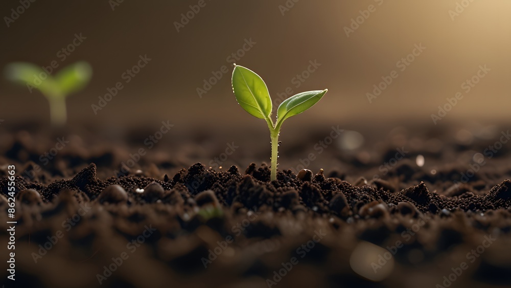 Growing plant on the soil, ecology concept. wide panoramic banner, green world and earth day concept Growing plant on the soil, ecology concept. wide panoramic banner, green world and earth day concept