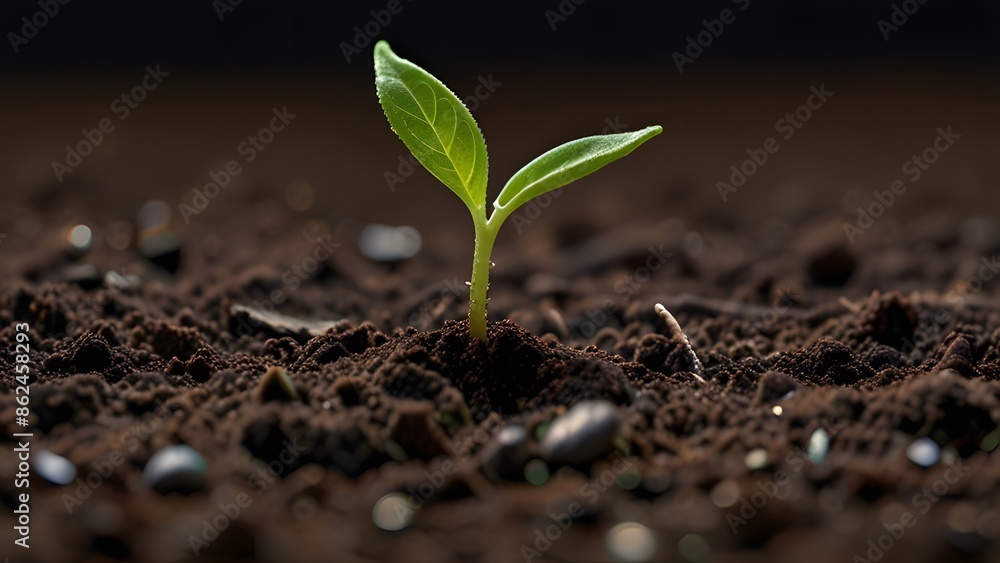 Seedling in the ground. Green sprout in soil. Agriculture and farming concept. Seedling cultivation. Seedling in the ground. Green sprout in soil. Agriculture and farming concept. Seedling cultivation.